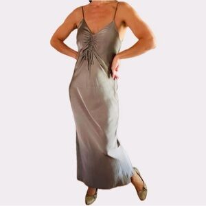 Zara Silver Grey Satin Maxi Slip Dress - Size S